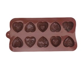 Molde silicona bombones 10 corazones decorados